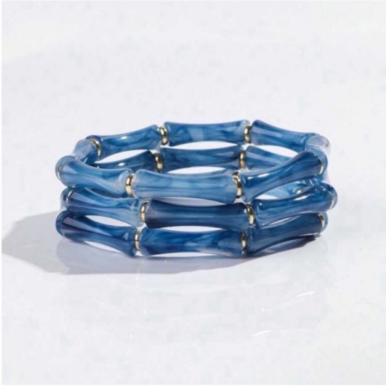 New Blue Acrylic Bamboo Stack Bracelet Set 39$